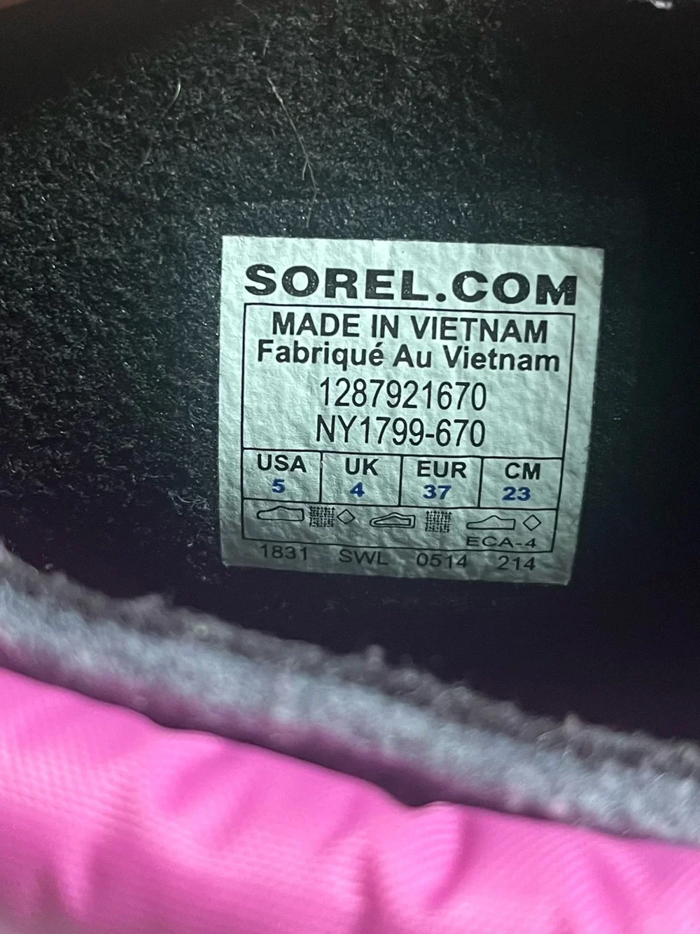 Sorel Youth Flurry/Cub Winter Snow Boots - Pink/Grey - Size 5 (Big Kids)